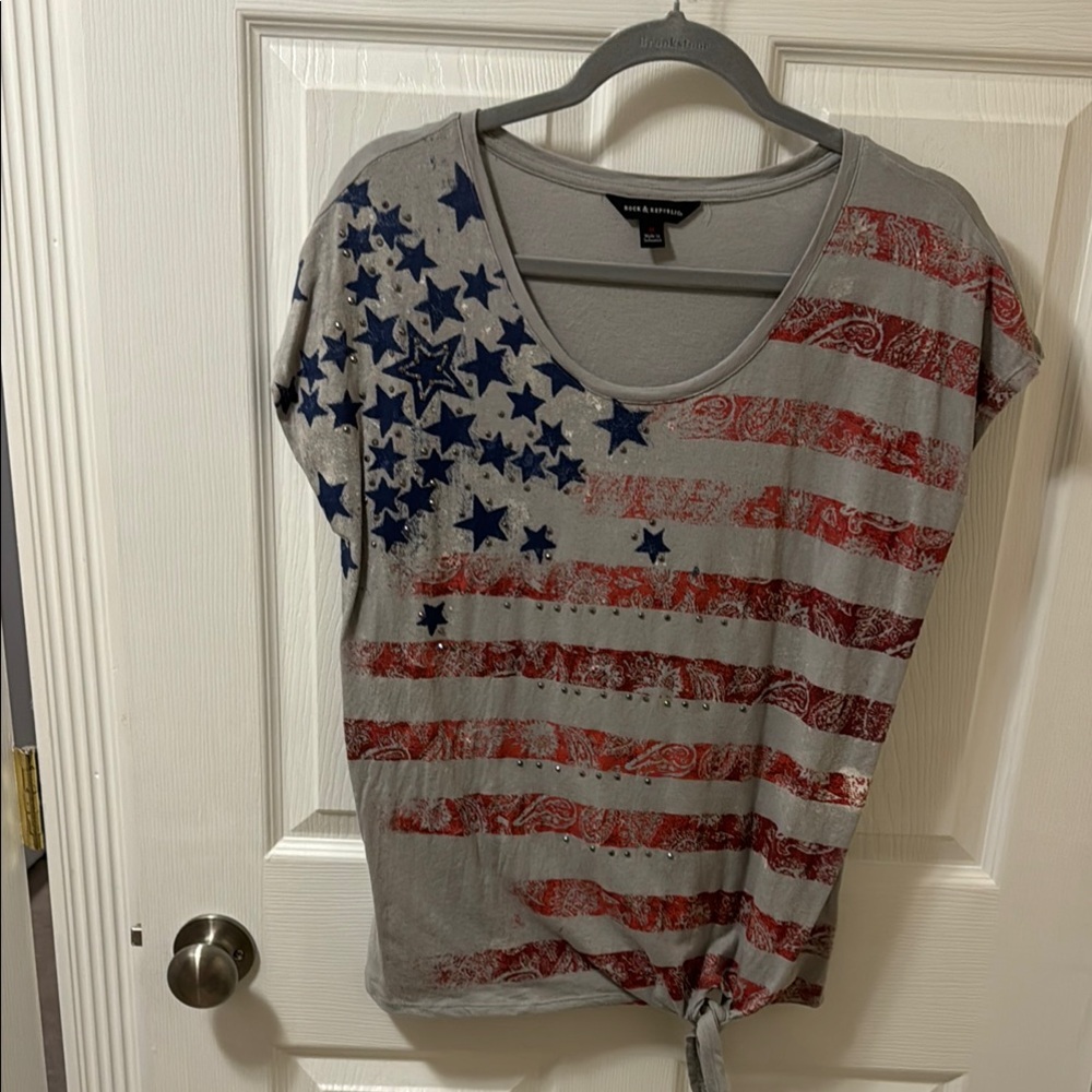 Gray and Red Star-Patterned Women's Top